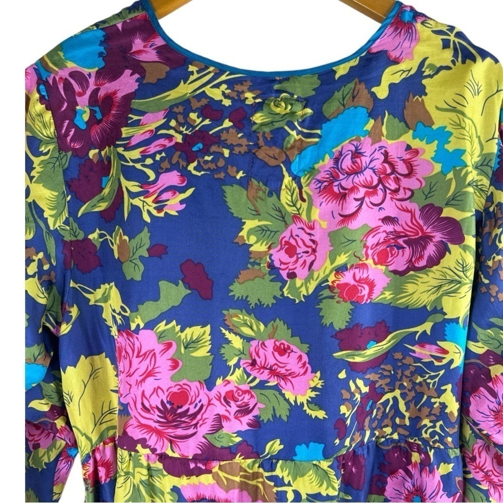 Johnny Was Embroidered Silk Tunic Dress Blue Pink Floral Size Large - Picture 11 of 13